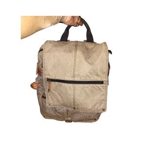 Vintage Canvas Tan Fossil Backpack Leather Trim